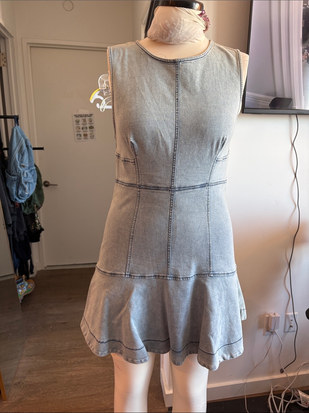 Free People Light Gray Sleeveless Denim Mini Dress